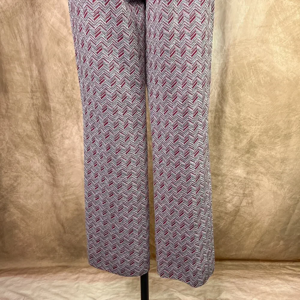 Vintage 70s Polyester Pants Chevron Stripe High Rise Red Gray Flare Retro Disco